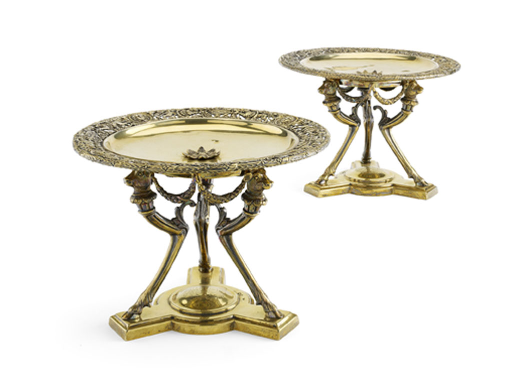 A pair of Victorian silver gilt tazza Of regimental interest