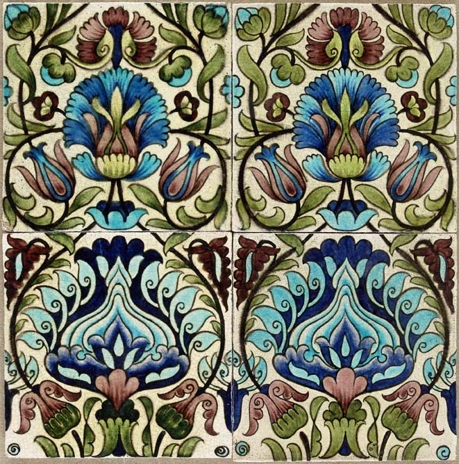 William de Morgan (1839-1917) A panel of four tiles,