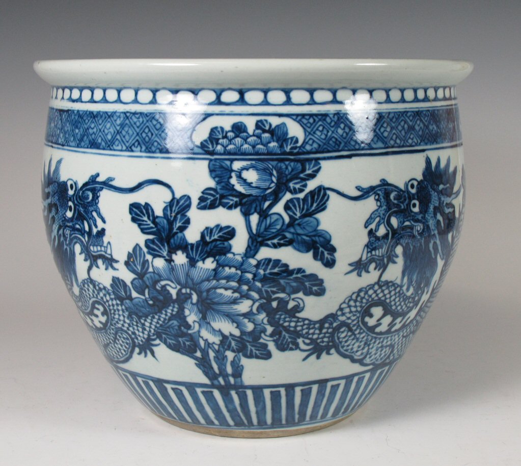 A 20th century Chinese blue painted dragon bowl