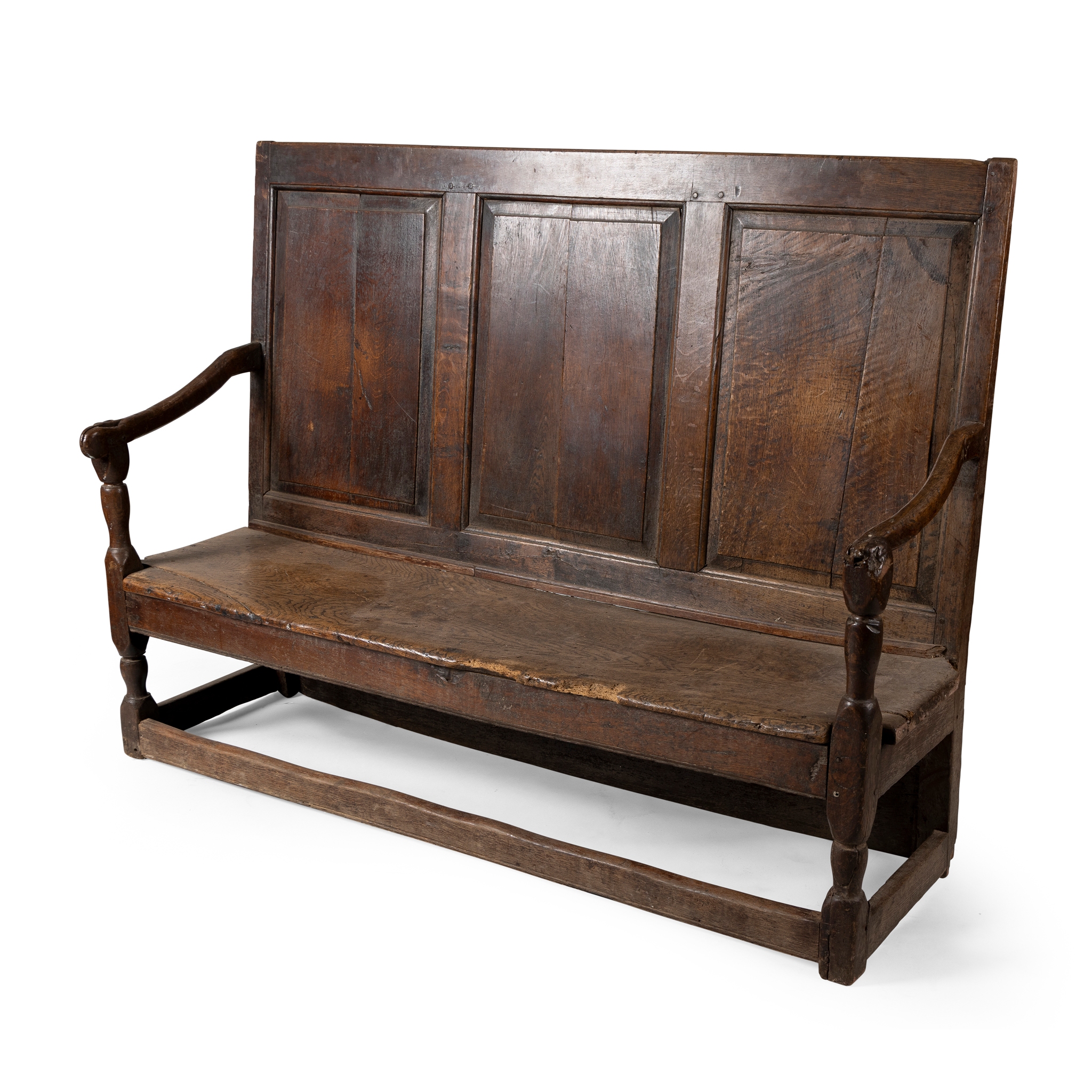 AN OAK HIGH BACK SETTLE