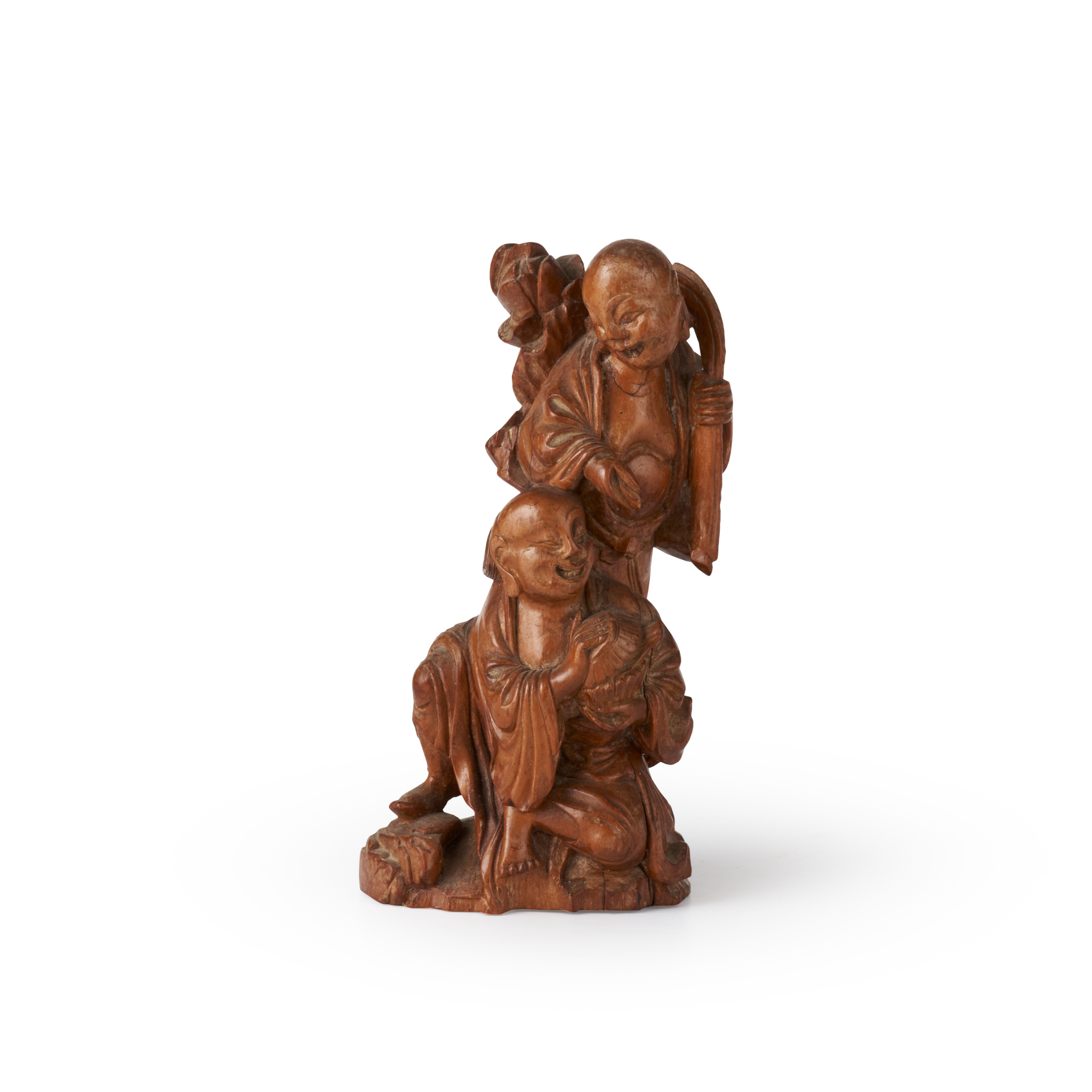 CARVED HUANGYANGMU 'HEHE ERXIAN TWINS' FIGURAL GROUP