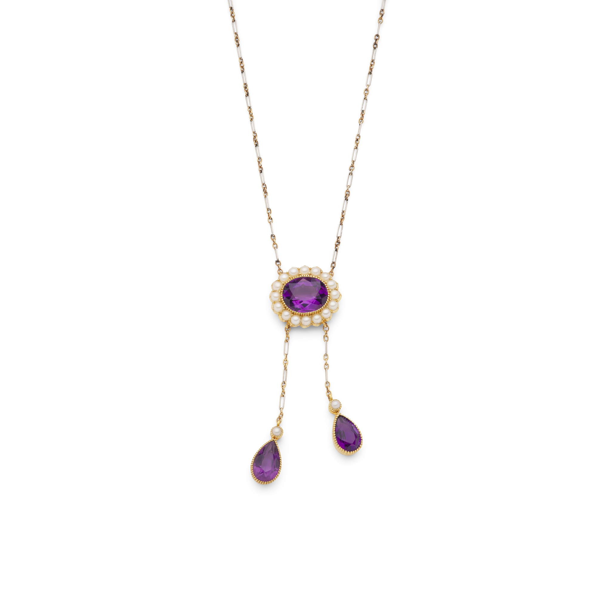 An early 20th century amethyst and seed pearl pendant necklace