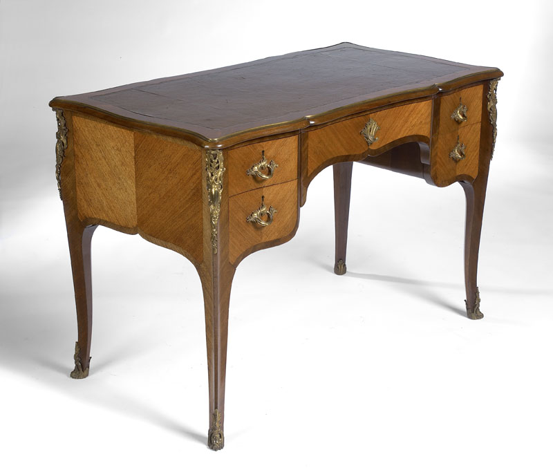 A 19th century walnut, crossbanded and gilt metal mounted writing desk, in the French Transitional taste By Whytock & Reid, of Edinburgh