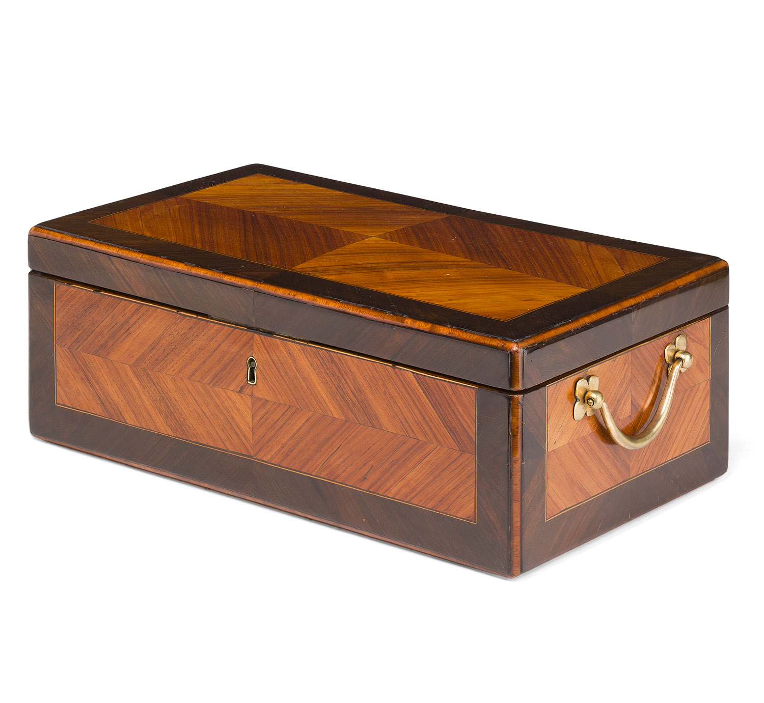 FINE FRENCH KINGWOOD BRASS MOUNTED AND CHINESE PORCELAIN FITTED ARTIST'S BOX