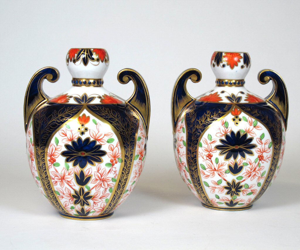A pair of Royal Crown Derby imari palette vases