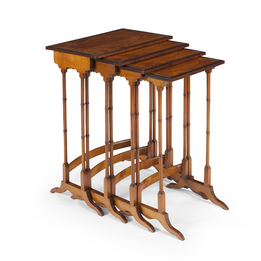 A SET OF EDWARDIAN SATINWOOD QUARTETTO TABLES