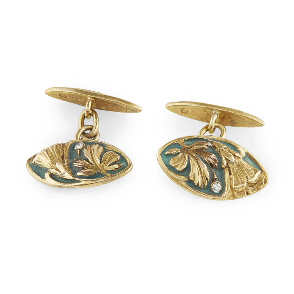 A pair of Art Nouveau diamond and enamel cufflinks