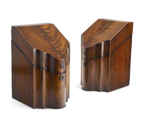 A pair of George III mahogany cutlery boxes
