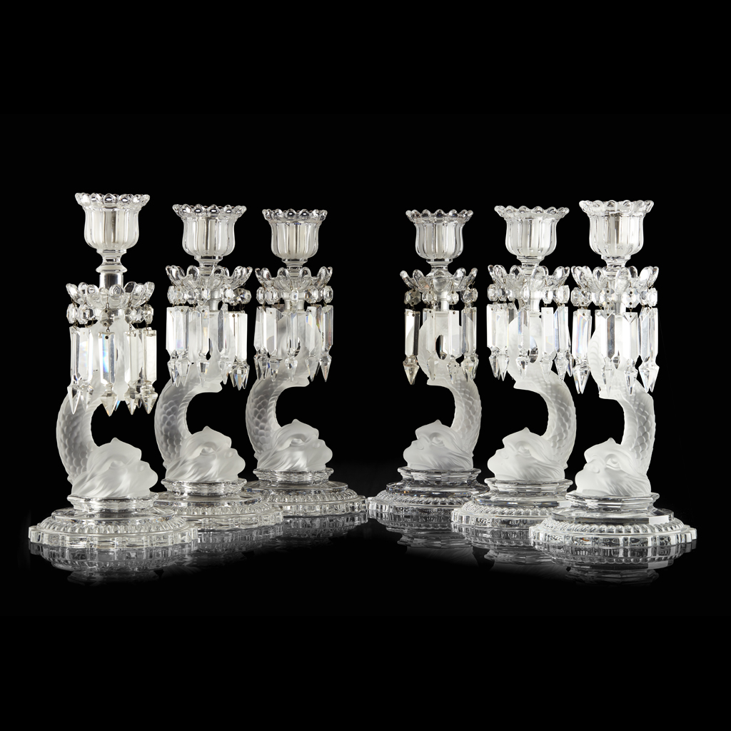 SIX BACCARAT 'DAUPHIN' GLASS CANDLESTICKS
