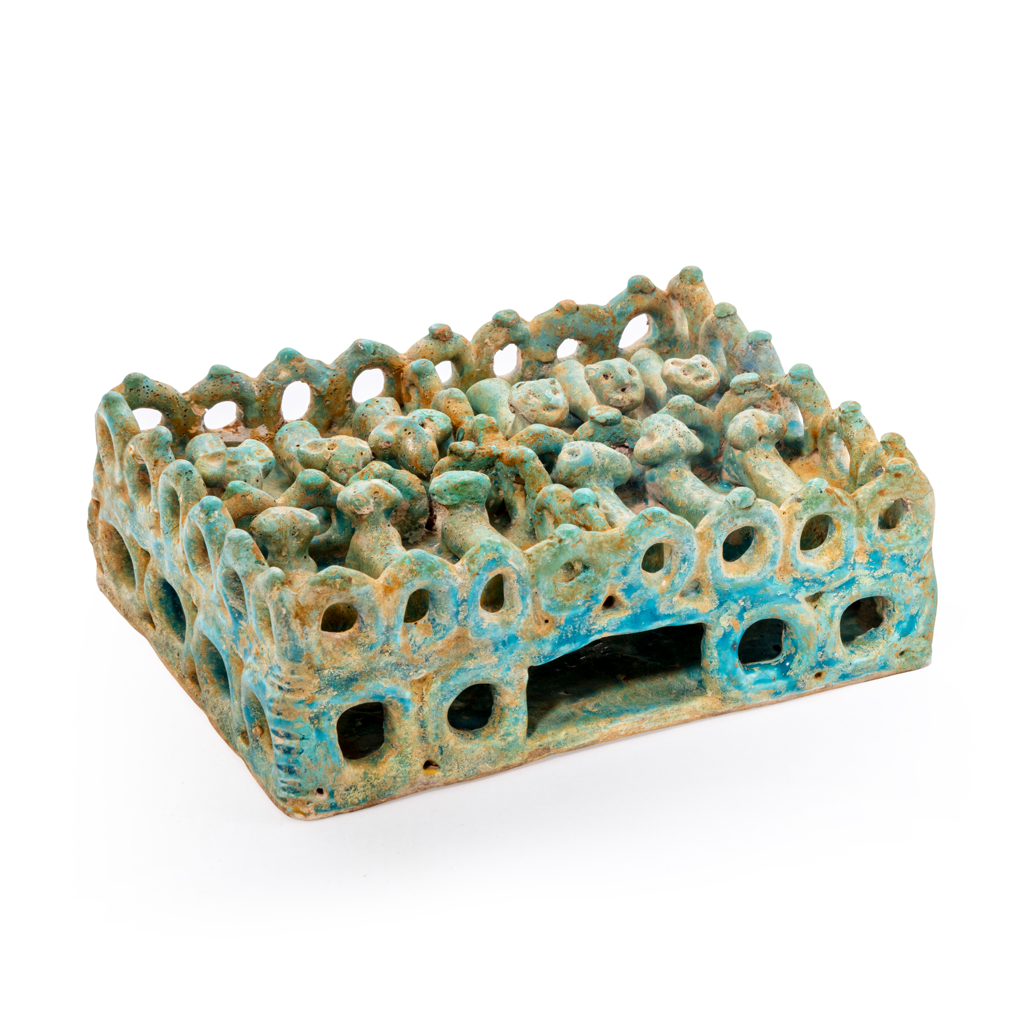 A SELJUK MONOCHROME TURQUOISE MOULDED POTTERY MAQUETTE OR HOUSE MODEL