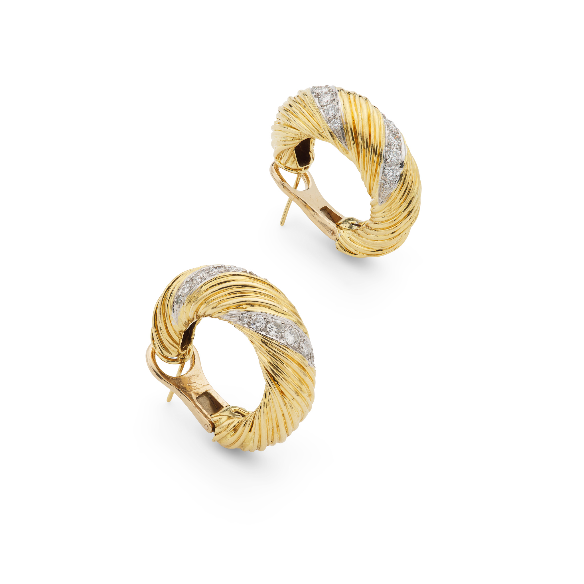 Kutchinsky: A pair of gold and diamond earrings, 1971