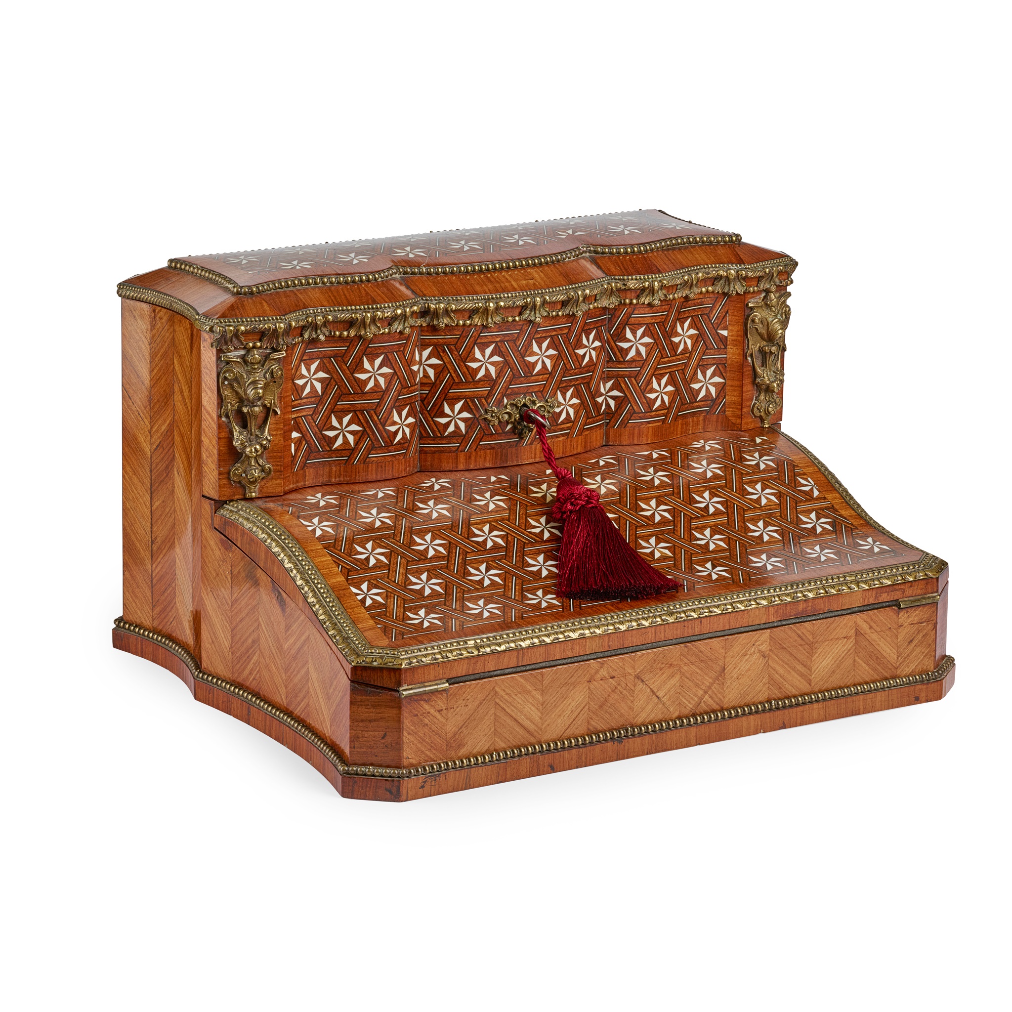 VICTORIAN KINGWOOD, IVORY, AND GILT METAL MOUNTED LAP DESK