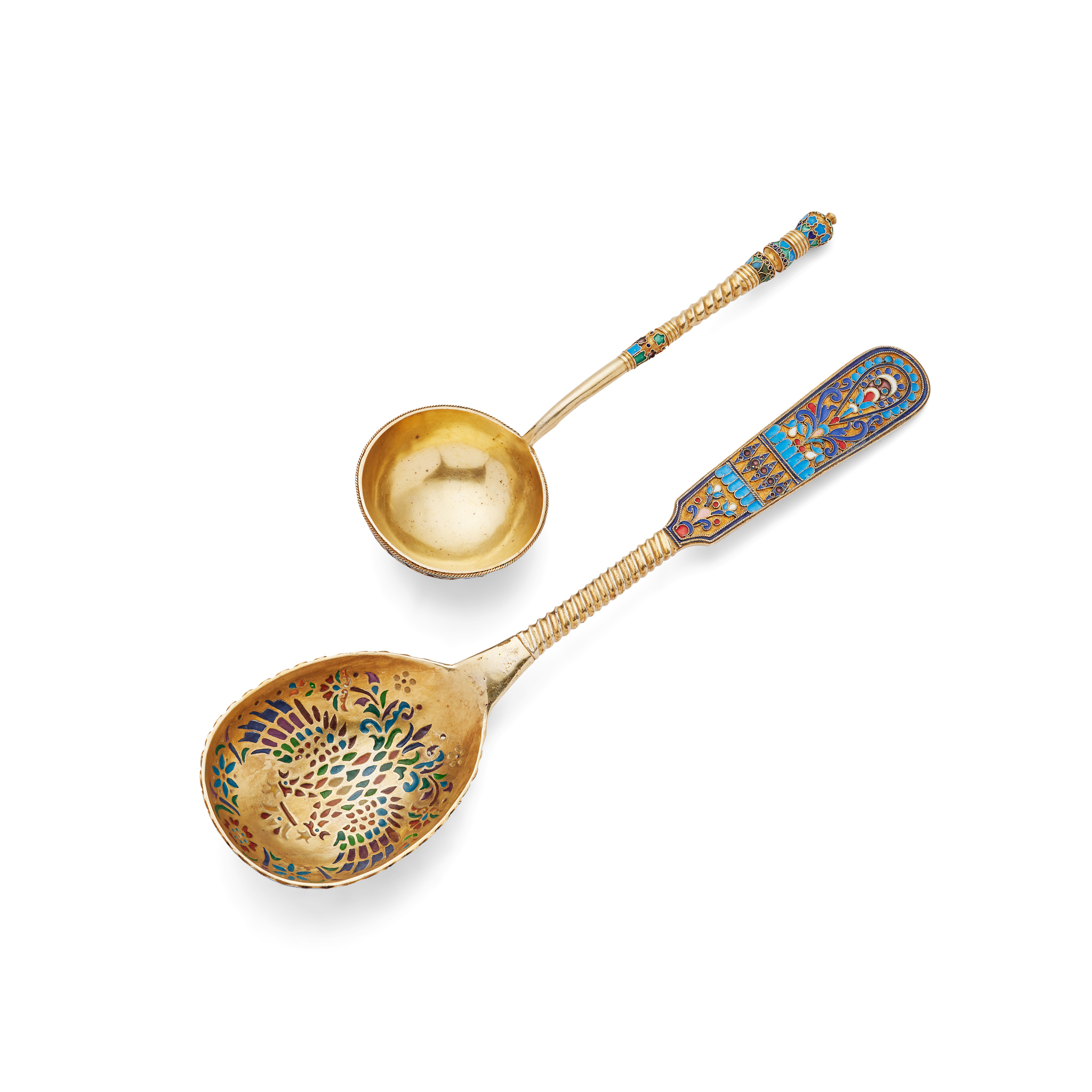 A RUSSIAN SILVER-GILT AND CHAMPLEVÉ ENAMEL SPOON