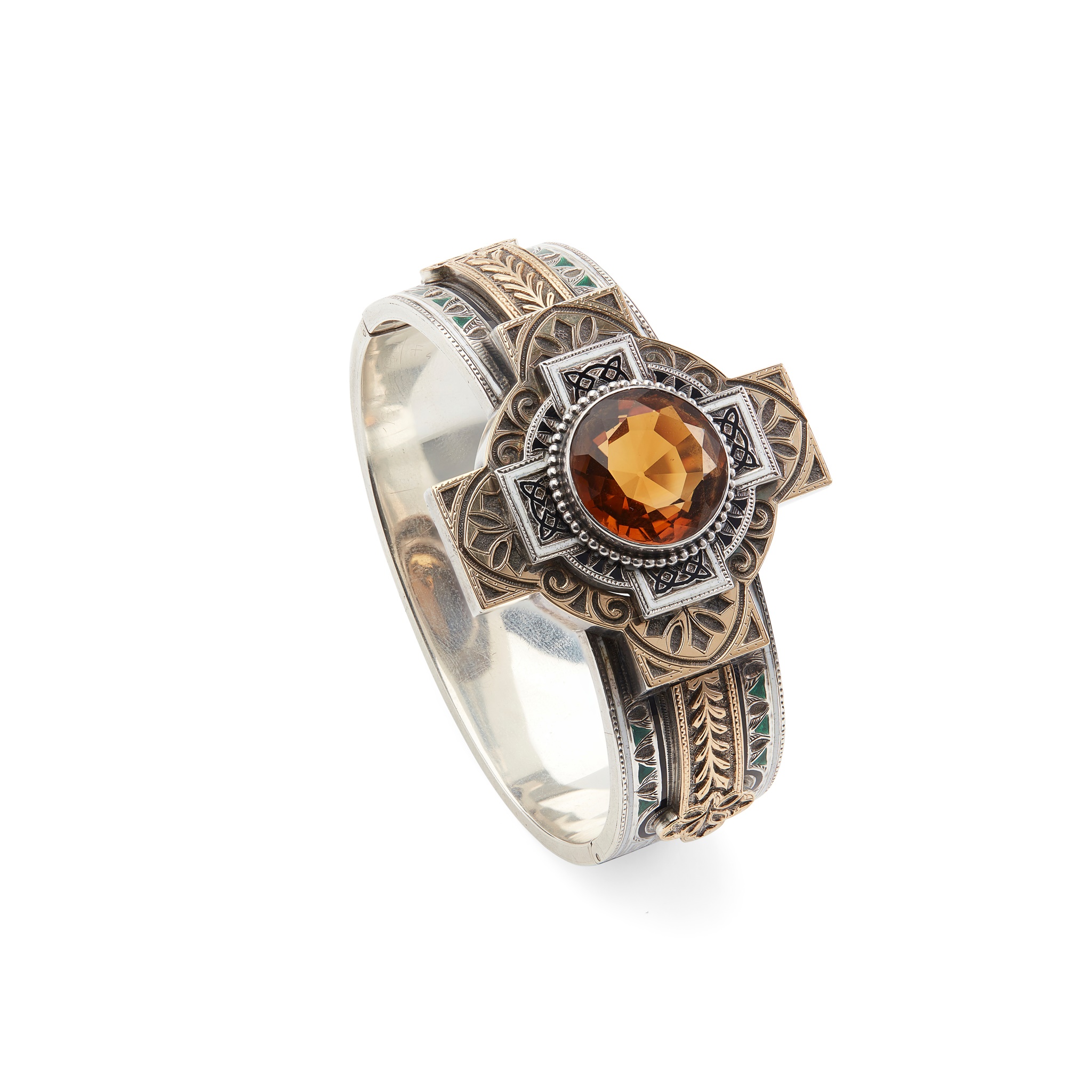 A GOOD SCOTTISH ENAMEL AND GEM-SET BANGLE