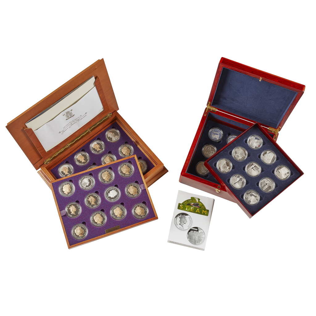 G.B. - Two cased proof sets of coins