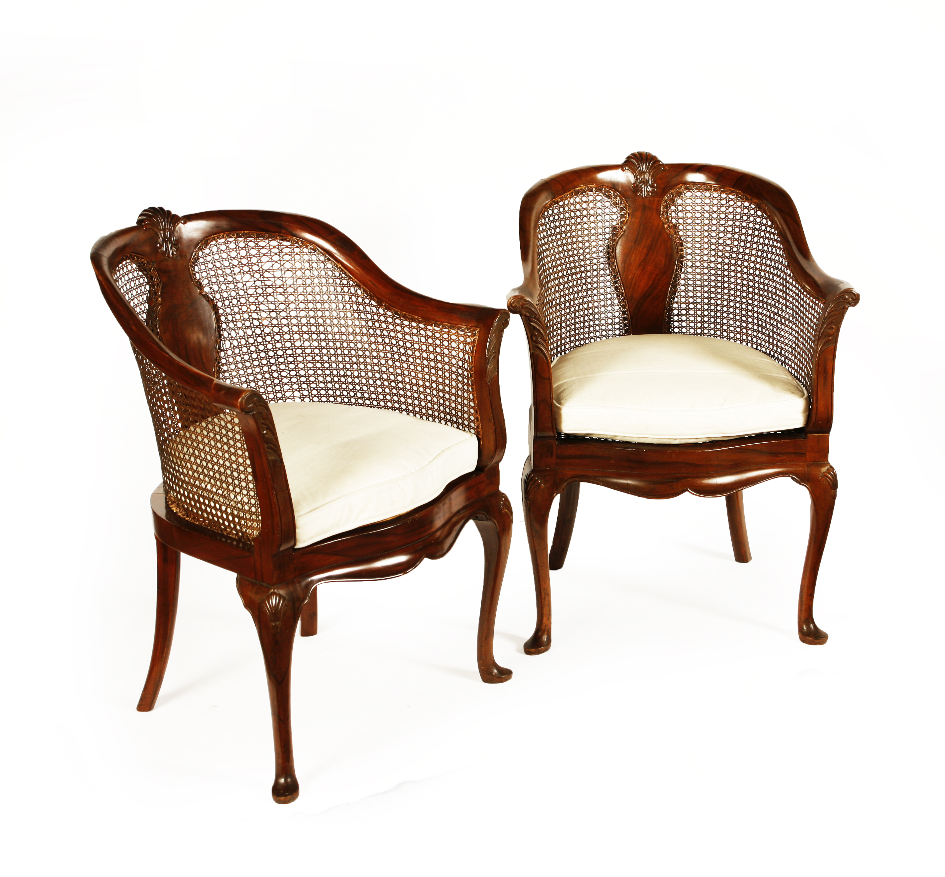 PAIR OF EDWARDIAN MAHOGANY BERGERES