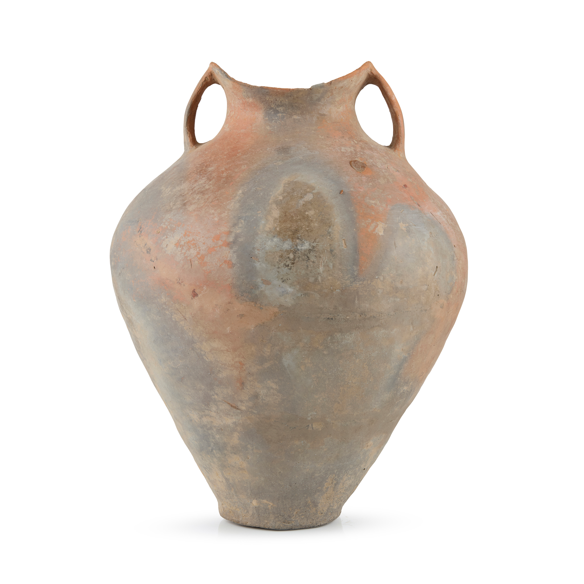 LARGE CHINESE RED POTTERY 'SADDLE-MOUTH' HANDLED JAR