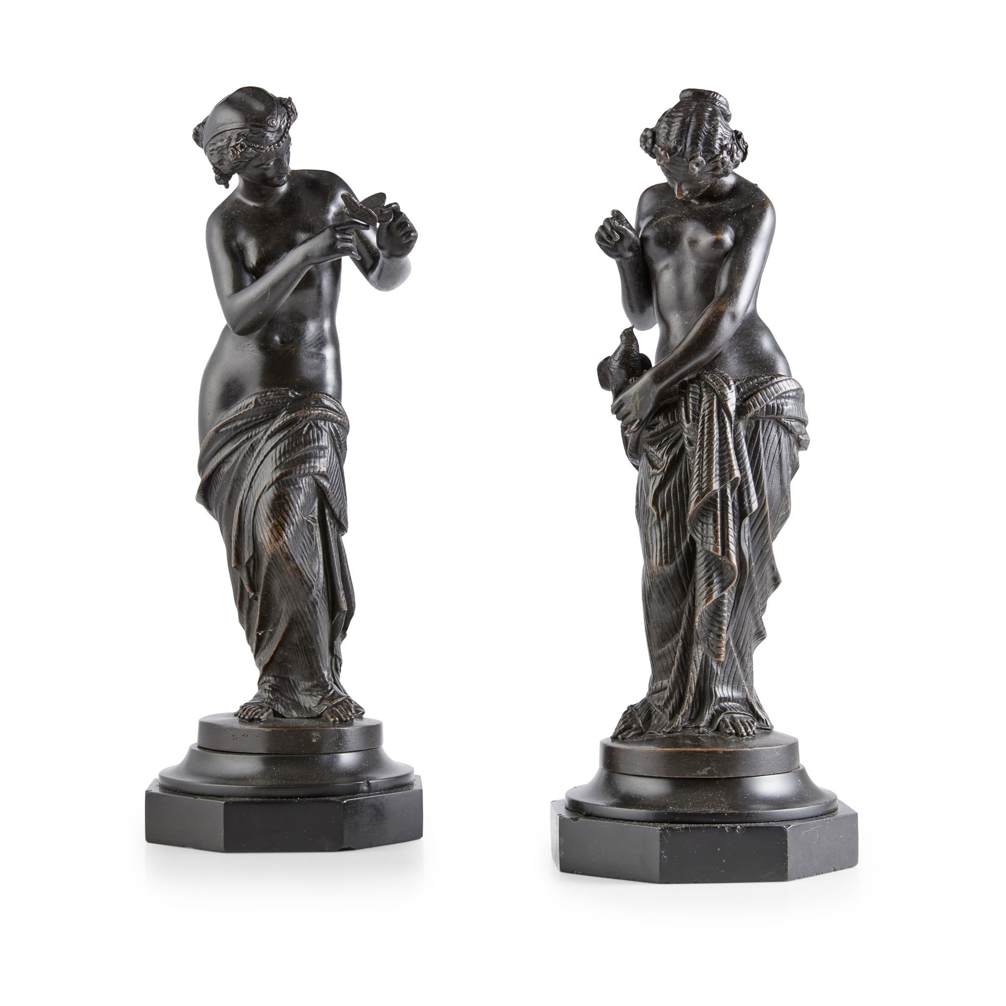 PAIR OF FRENCH BRONZE FIGURE OF MAIDENS, AFTER CHARLES CUMBERWORTH (FRENCH 1811-1852)