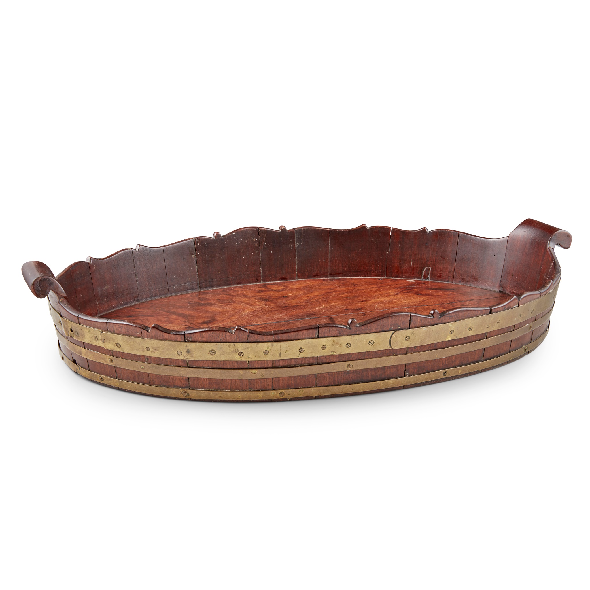 GEORGE III MAHOGANY BRASS BANDED TRAY