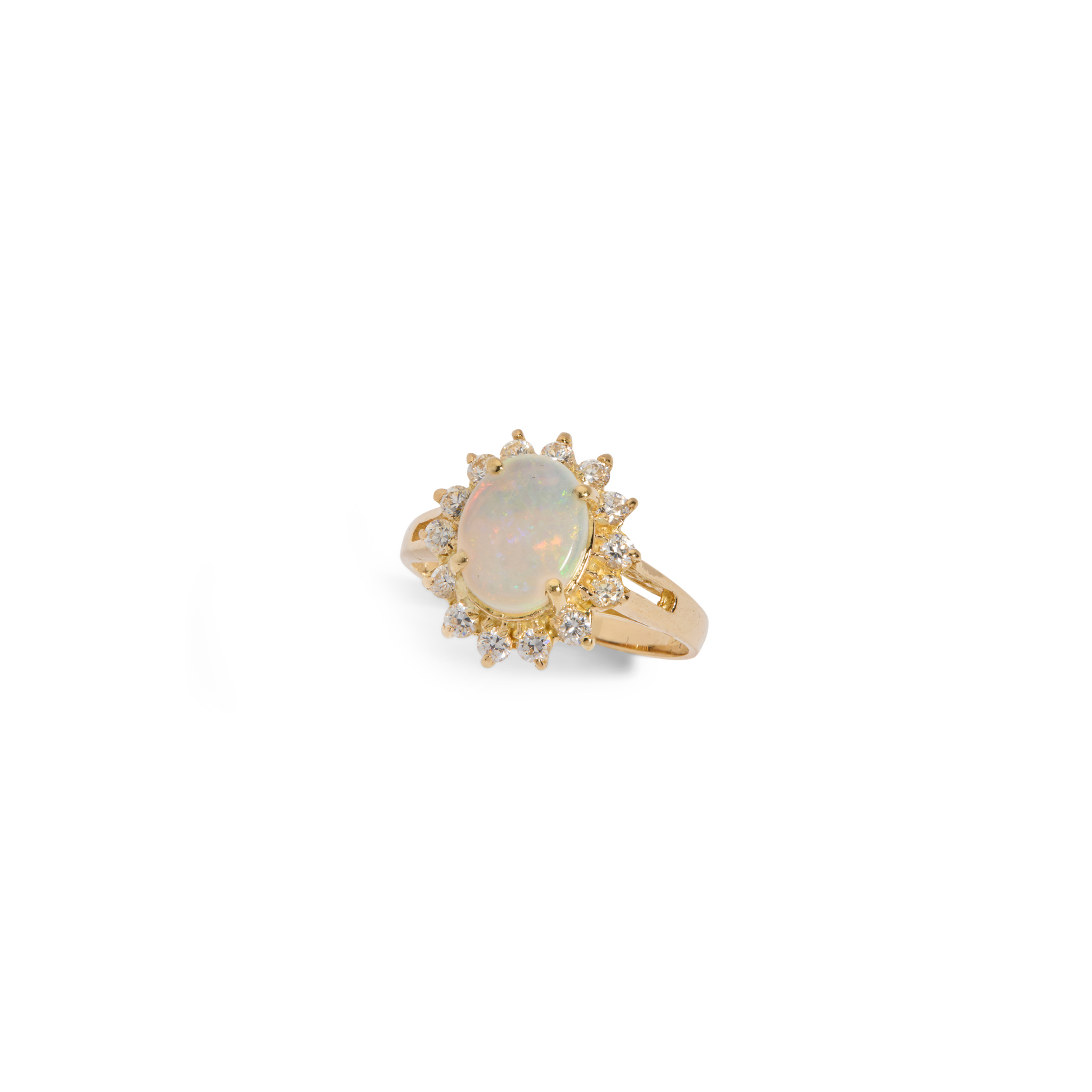 An opal and diamond cluster ring