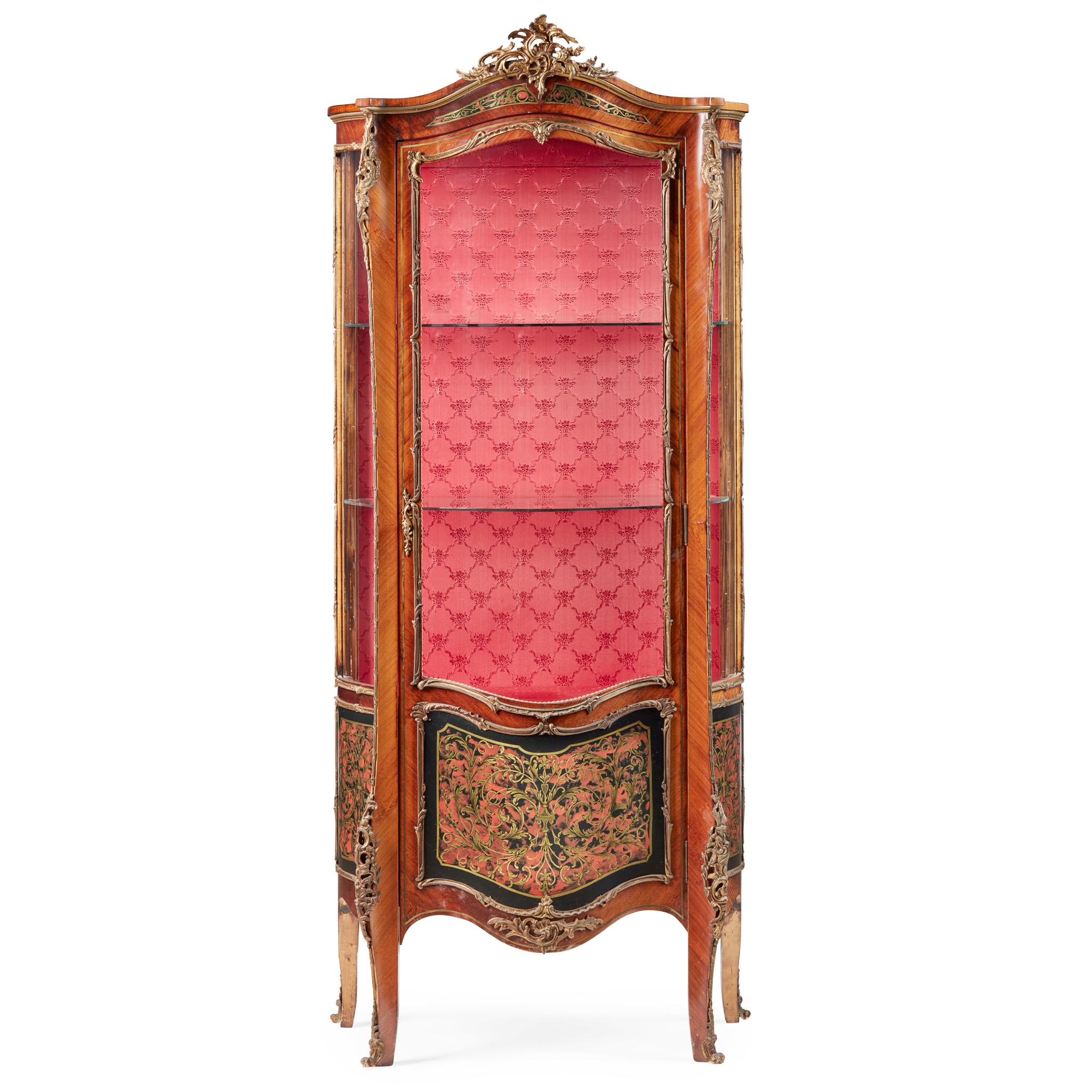 LOUIS XV STYLE KINGWOOD, FAUX TORTOISESHELL AND BRASS INLAID VITRINE