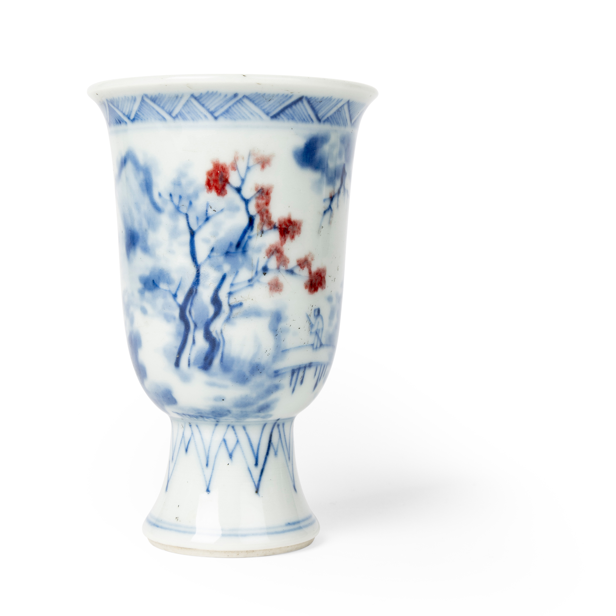 CHINESE COPPER RED AND UNDERGLAZE BLUE STEM CUP