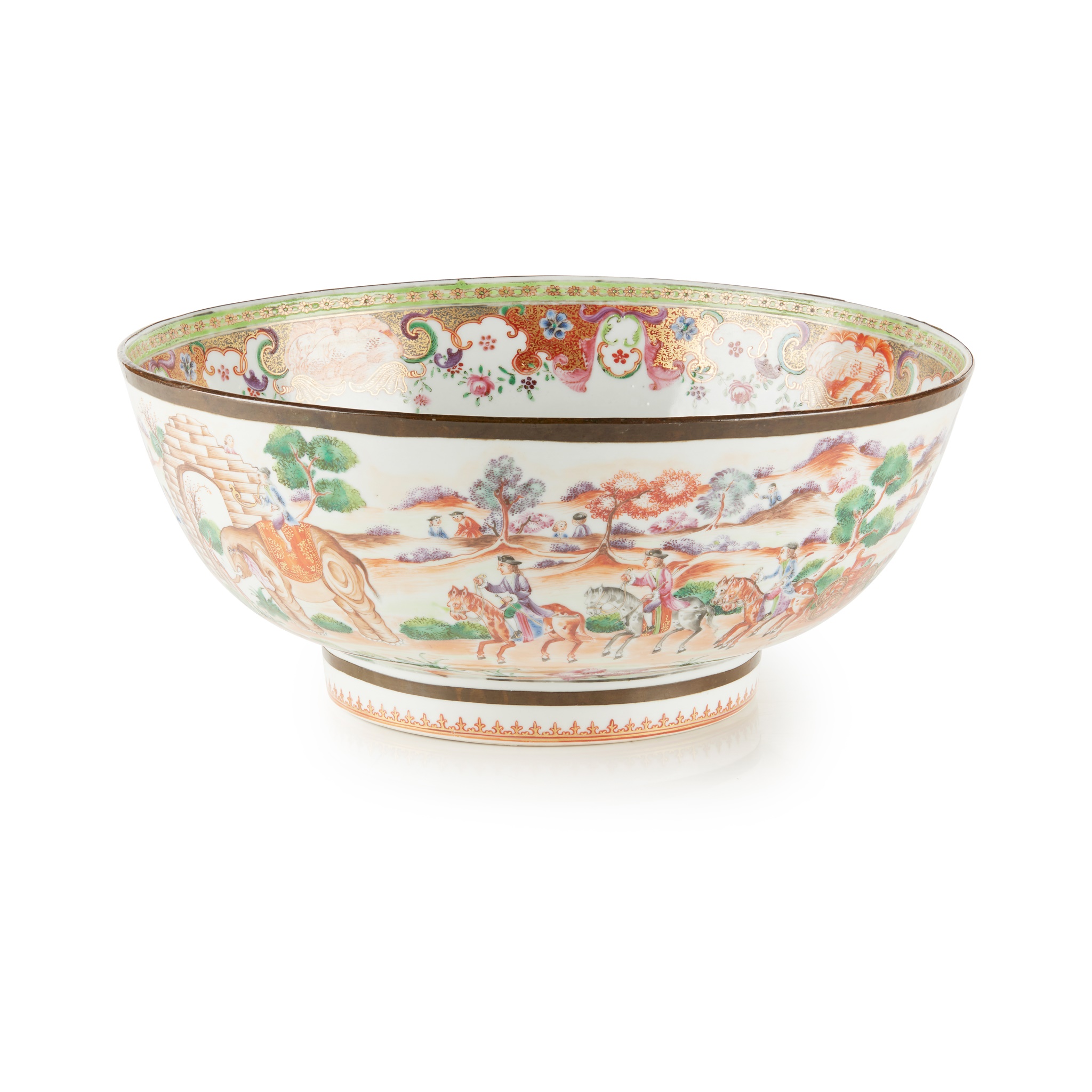 TWO CHINESE EXPORT PORCELAIN PUNCH BOWLS