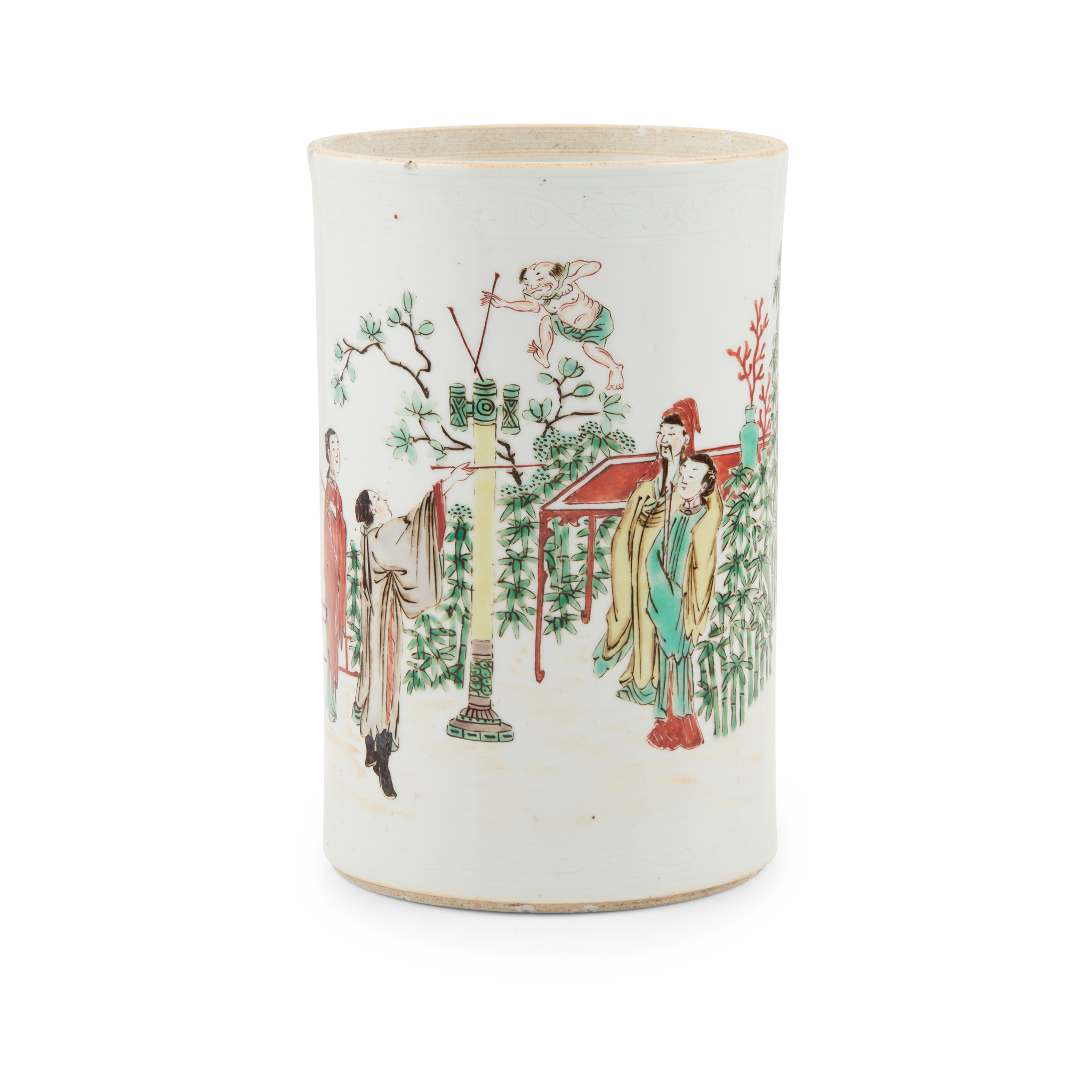 CHINESE FAMILLE VERTE 'TOUHU' BRUSH POT