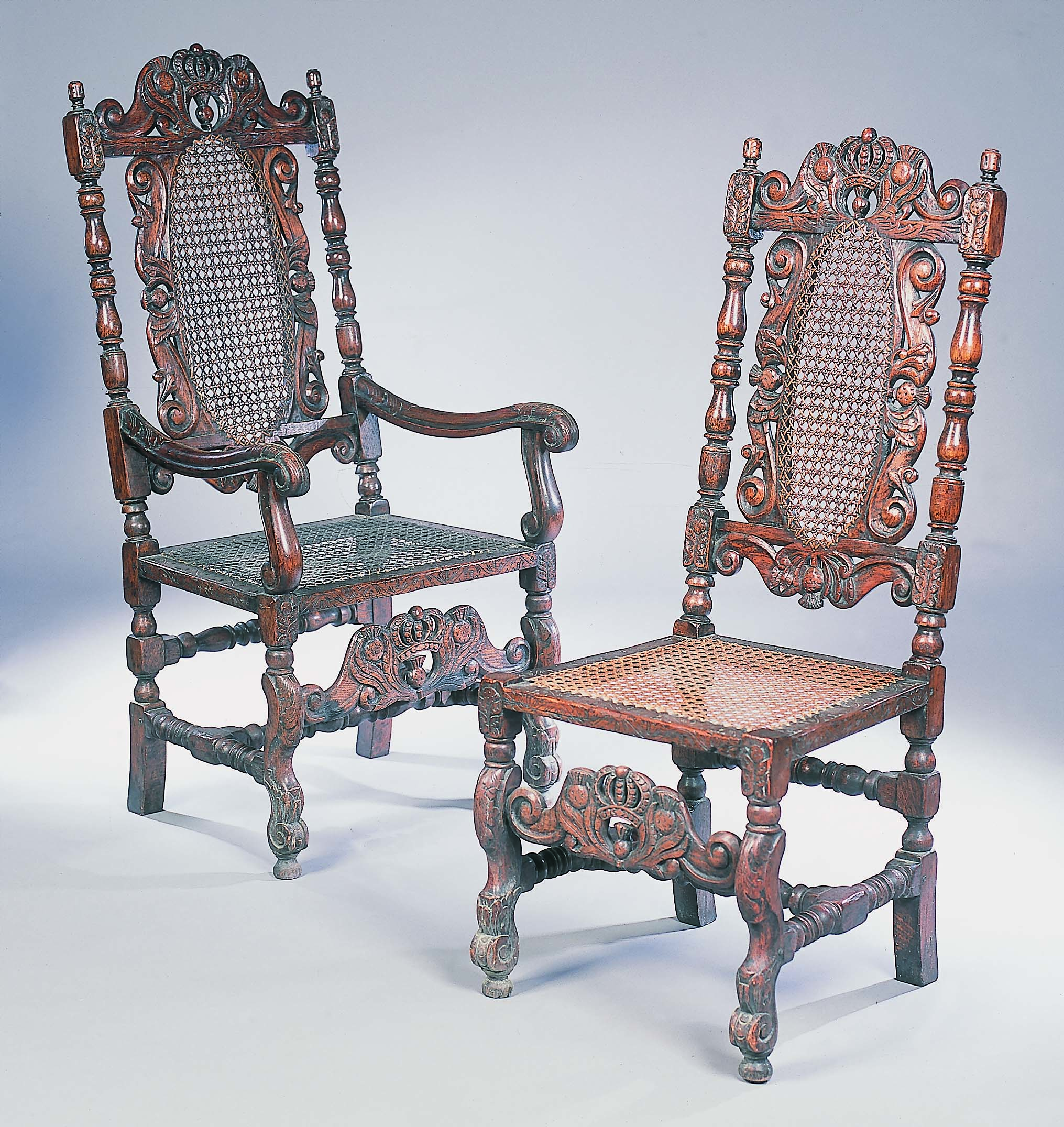 A set of six Scottish early 20th century Restoration style oak chairs