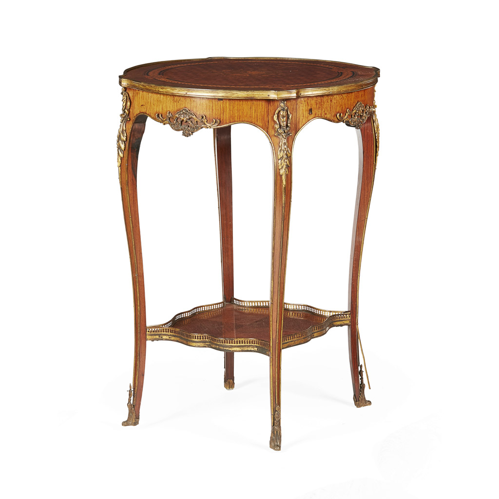 FRENCH KINGWOOD PARQUETRY AND MARQUETRY SIDE TABLE
