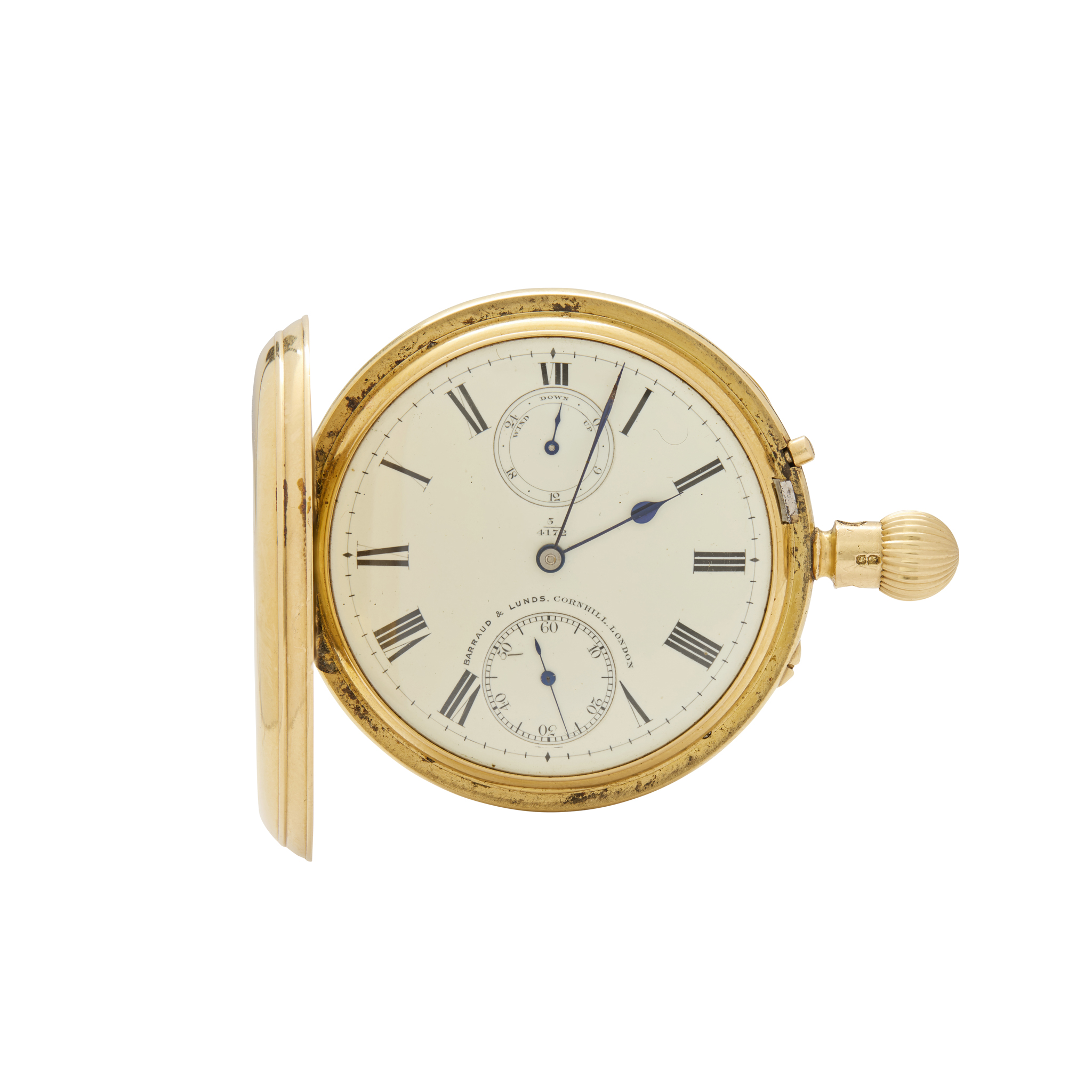 Barraud & Lunds. A fine & rare 18k gold key/keyless wind hunting cased pocket watch
