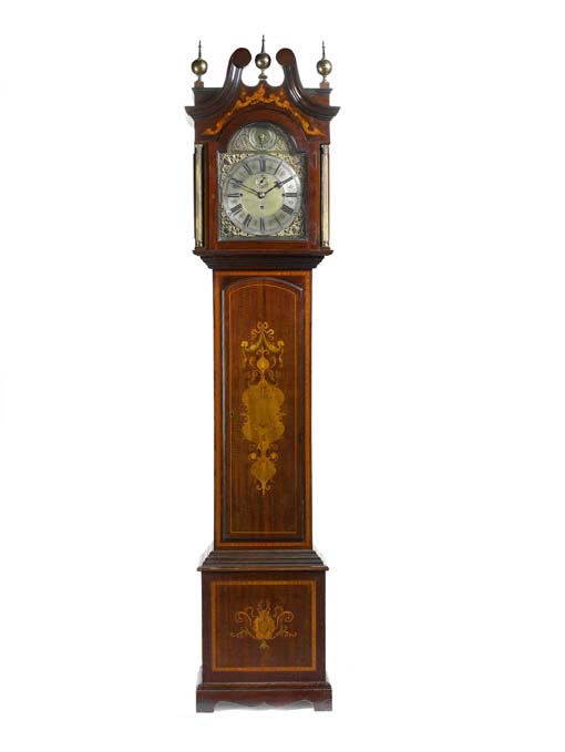A Edwardian mahogany and satinwood crossbanded chiming longcase clock