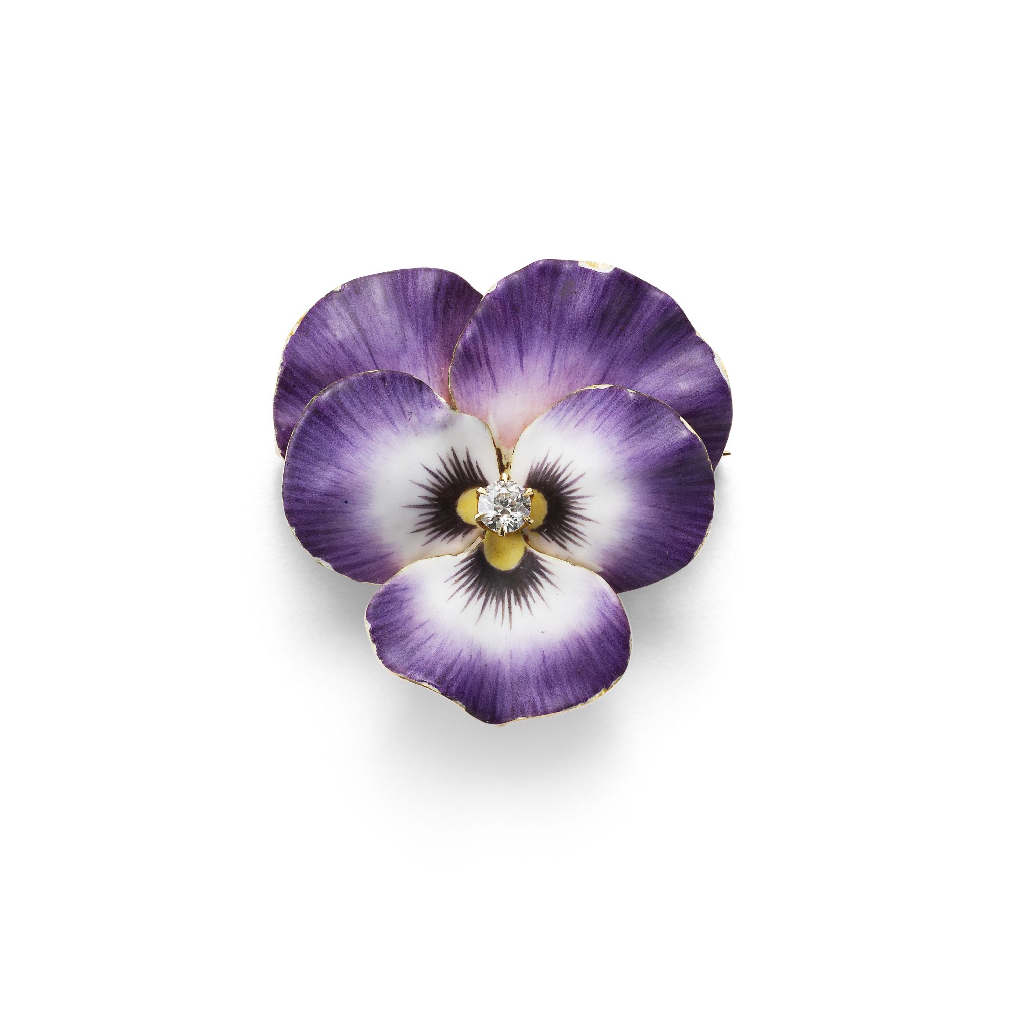 An enamel and diamond pansy pendant/brooch
