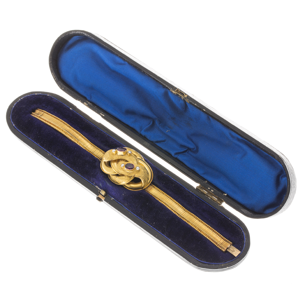 A Victorian seed pearl and garnet set bracelet