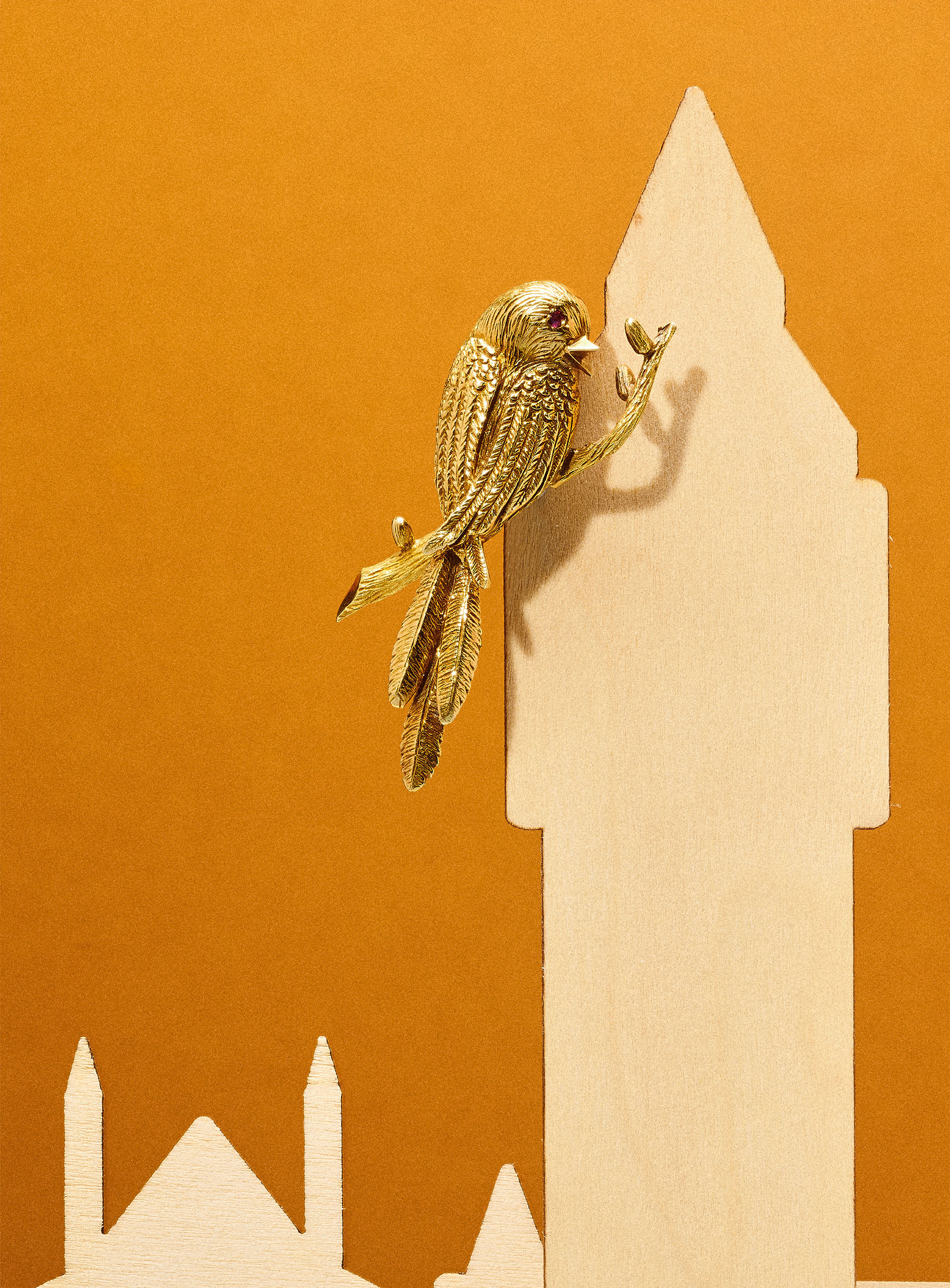 Boucheron: A mid 20th century ruby bird brooch