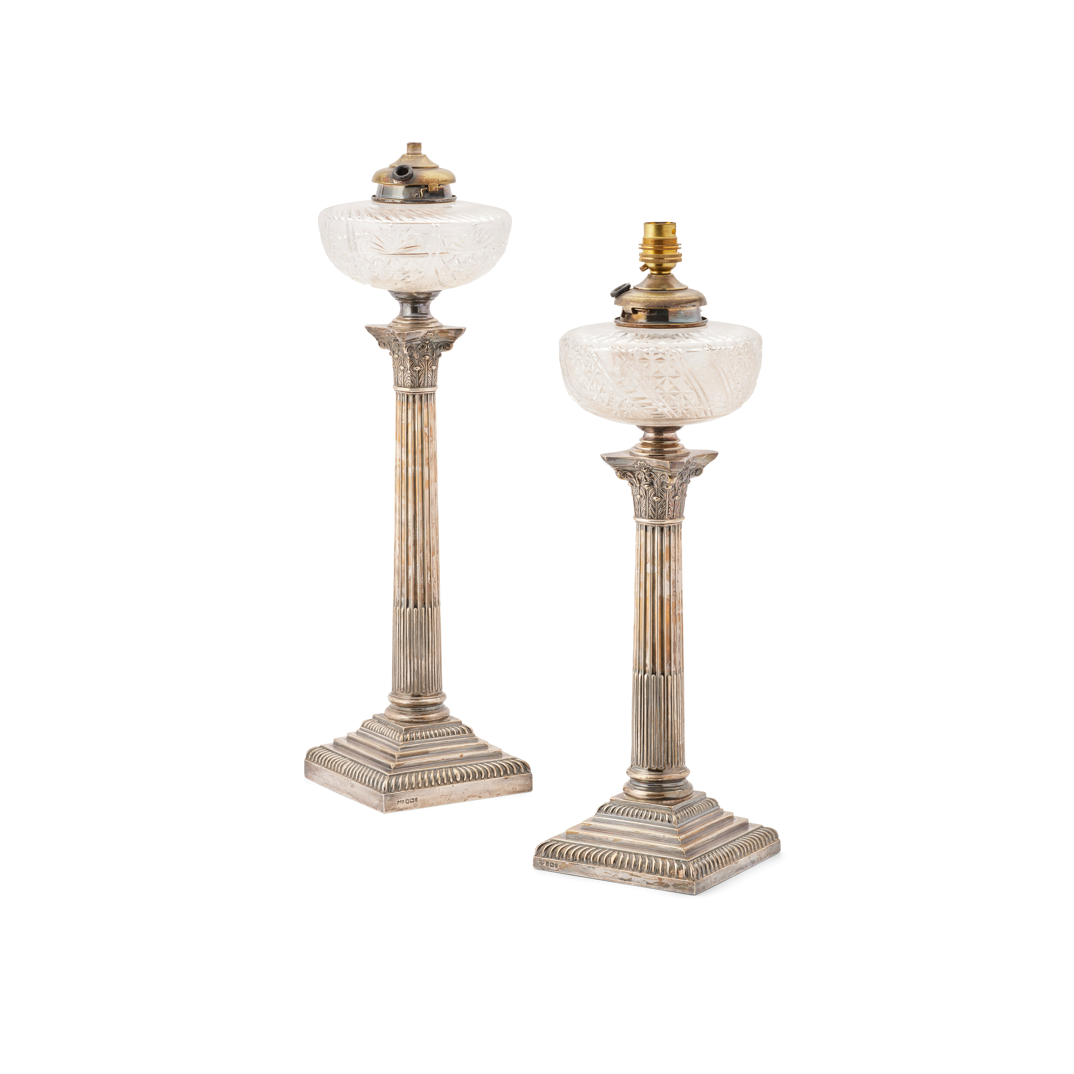 A GRADUATED SET OF LATE VICTORIAN CANDLESTICK/ LAMPS