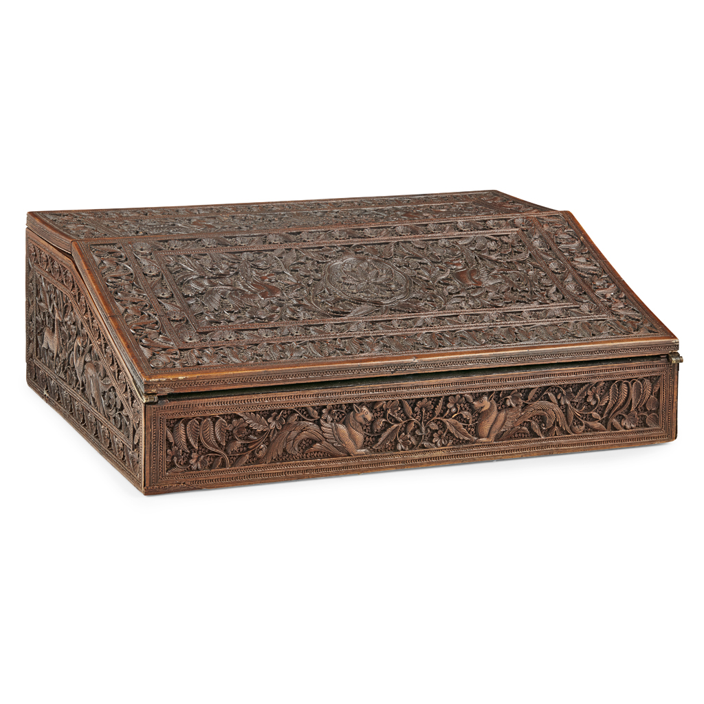 CARVED ANGLO-INDIAN SANDALWOOD LAP DESK