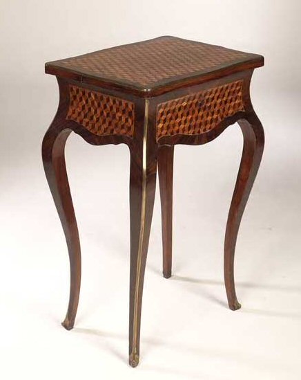 A Louis XV-style kingwood and parquetry work table,