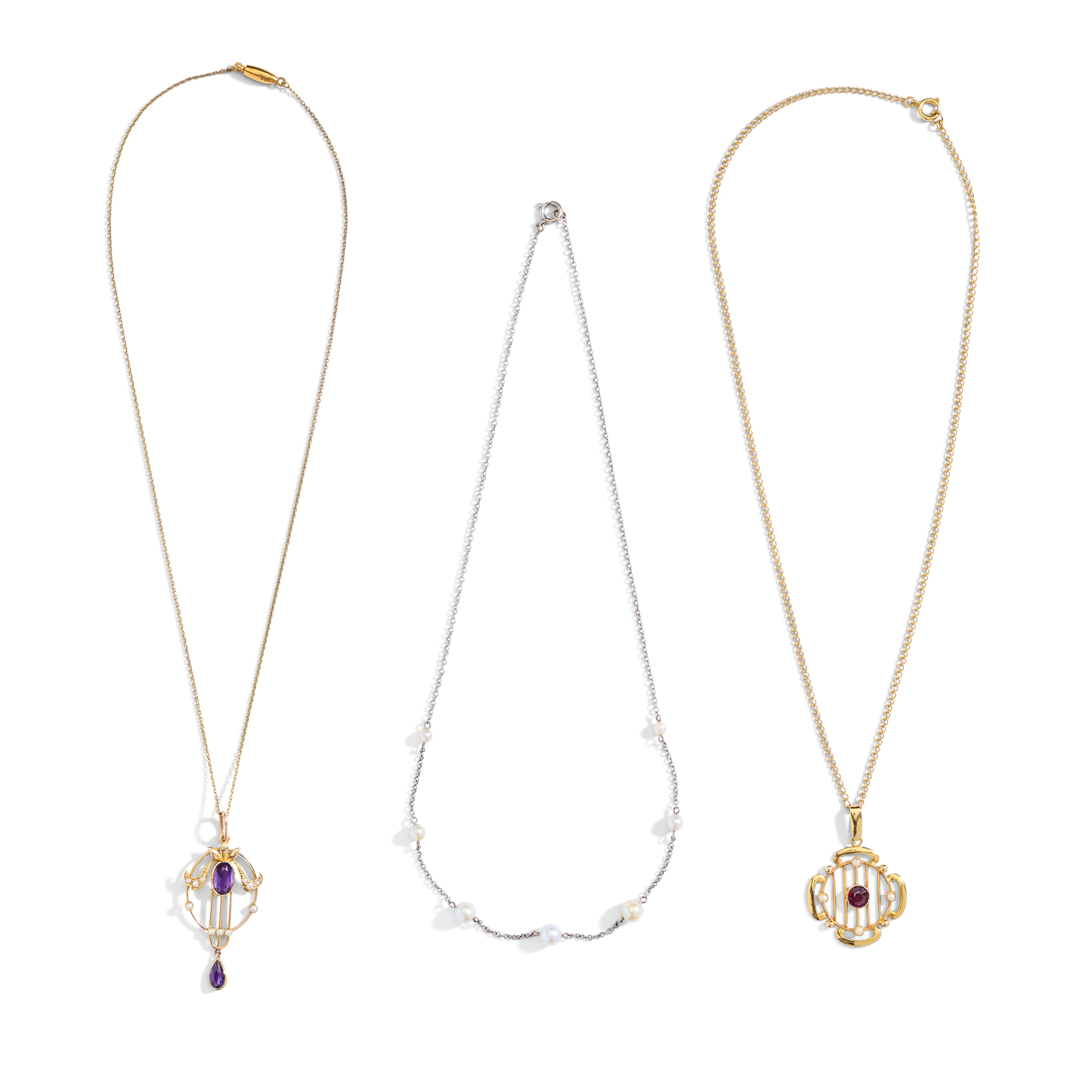 A collection of three gem-set necklaces