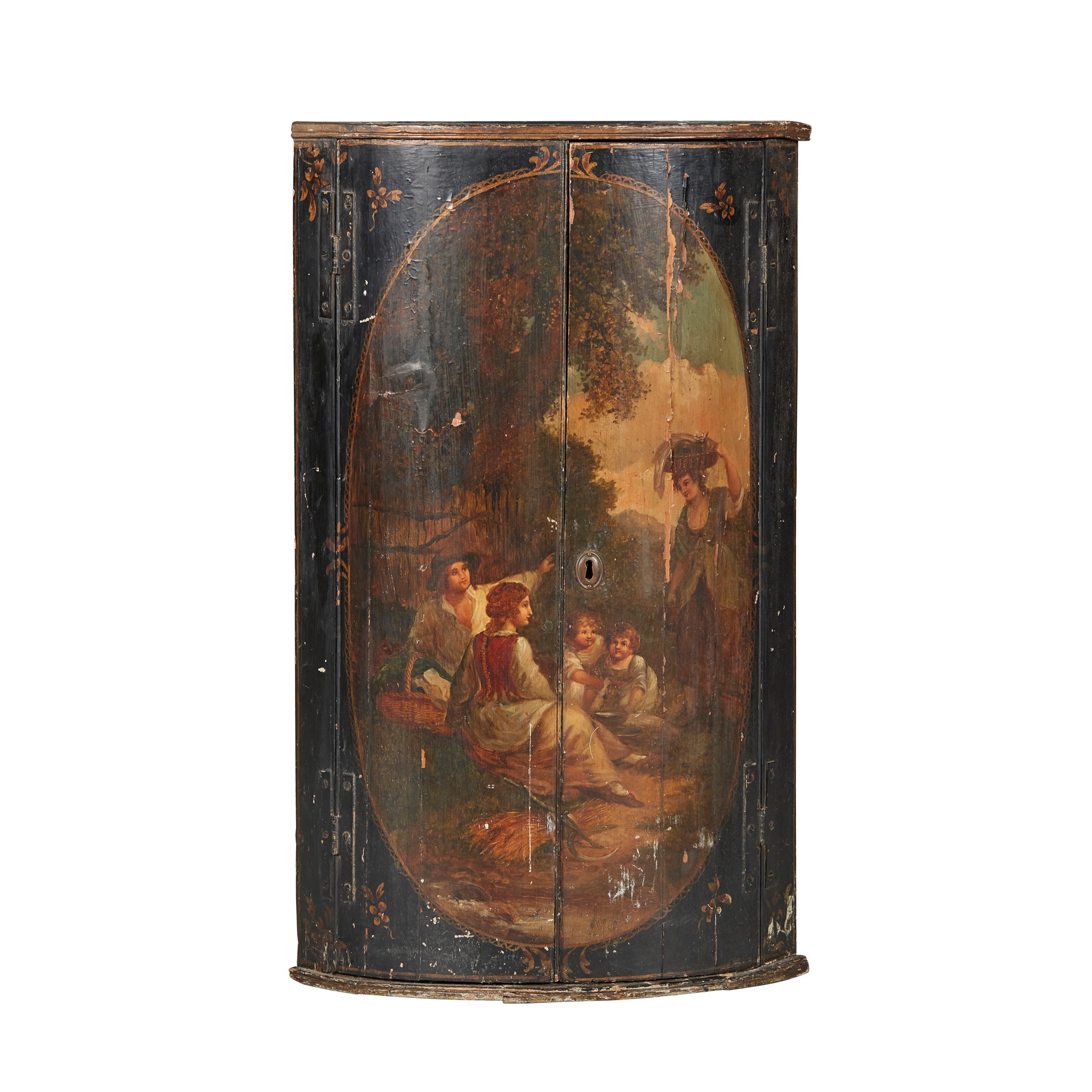 LATE GEORGIAN PAINTED HANGING CORNER CUPBOARD