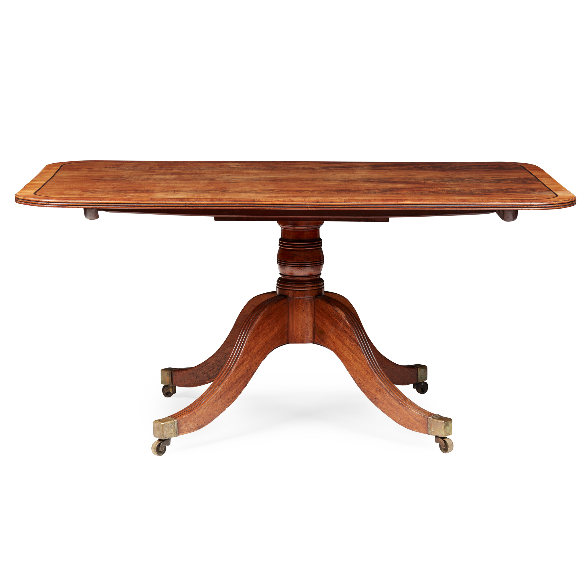 LATE GEORGE III FLAME MAHOGANY AND EBONY BREAKFAST TABLE