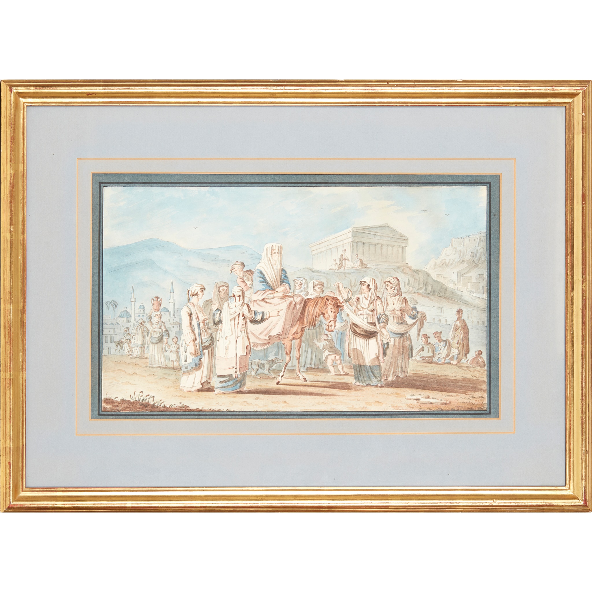 Greek temple, watercolour