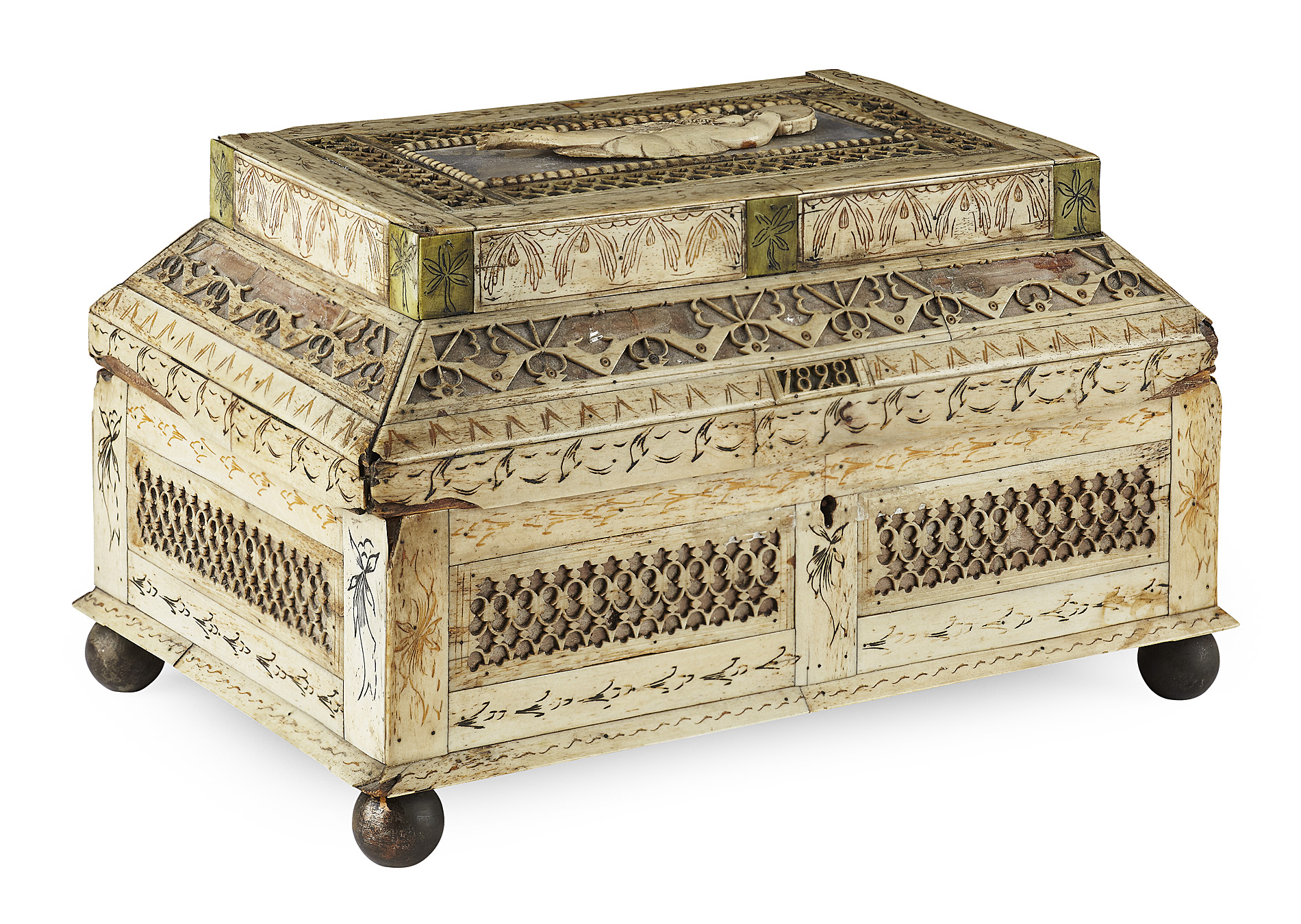 RUSSIAN BONE AND IVORY VENEERED CASKET