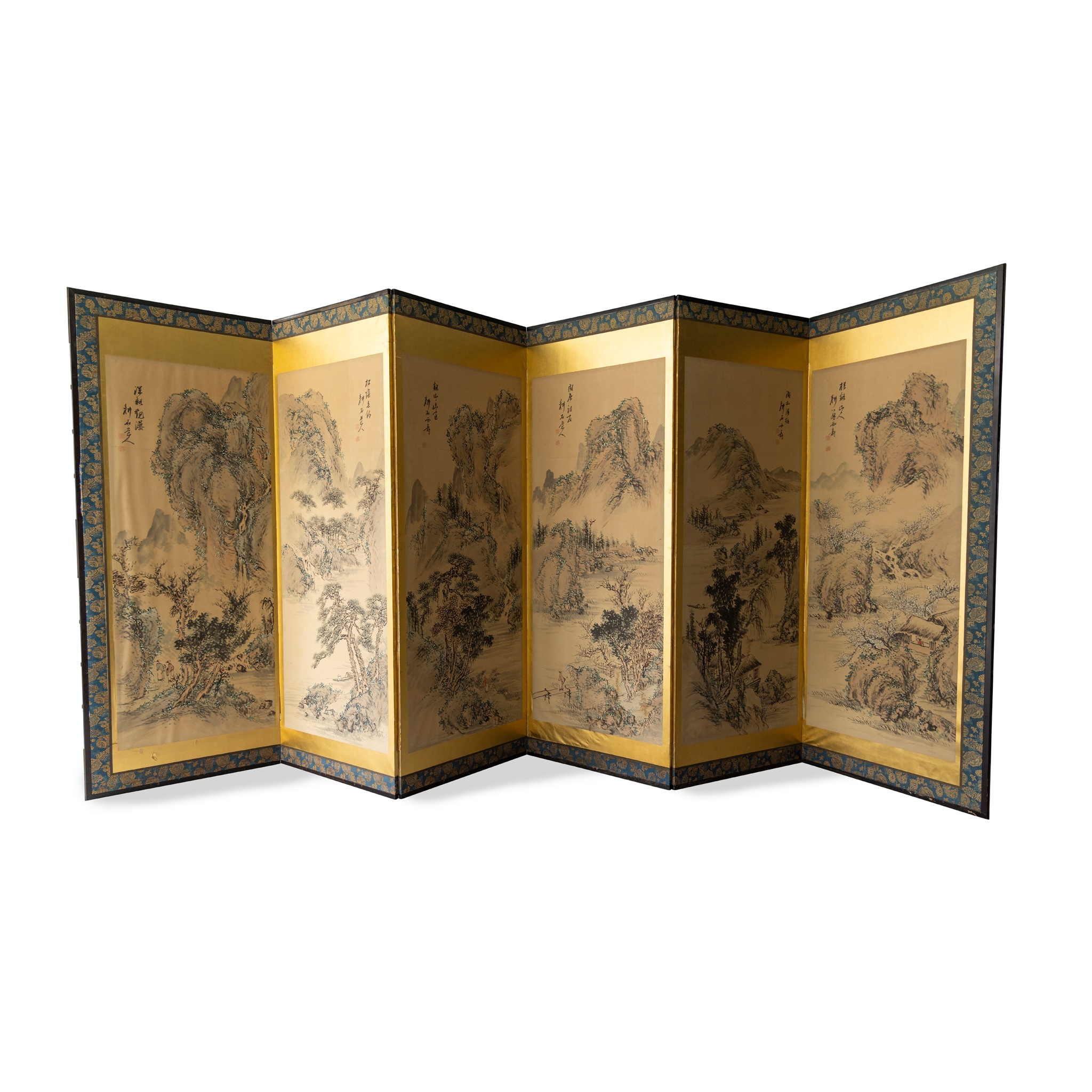 SIX-PANEL FOLDING SCREEN OF INK LANDSCAPE PAINTINGS