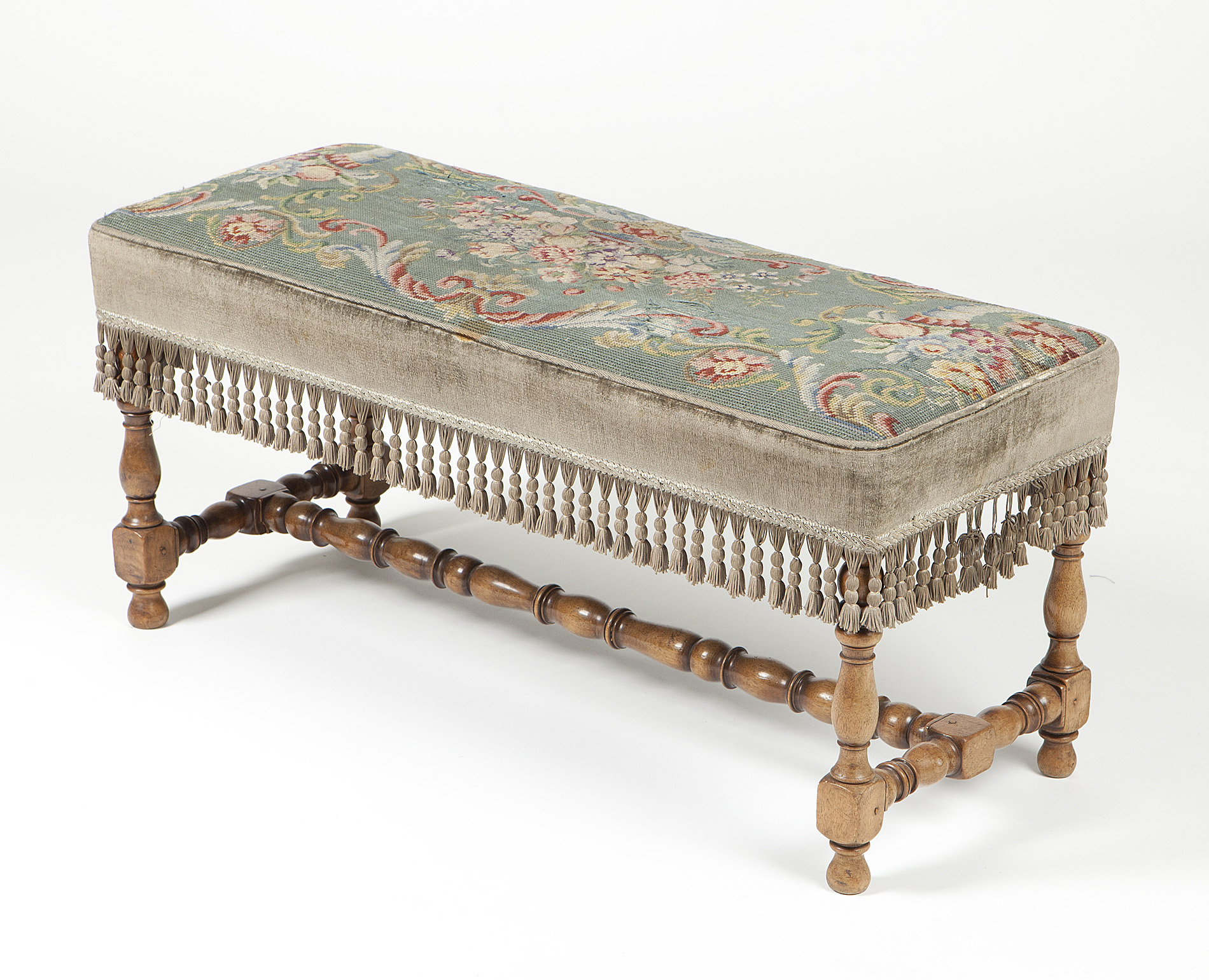 CHARLES II STYLE STAINED BEECH RECTANGULAR STOOL