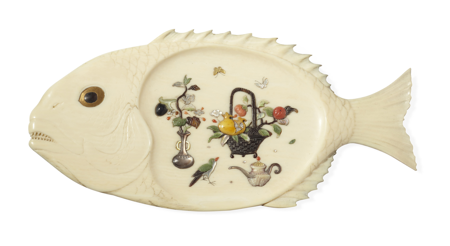 JAPANESE IVORY AND SHIBAYAMA FISH DISH