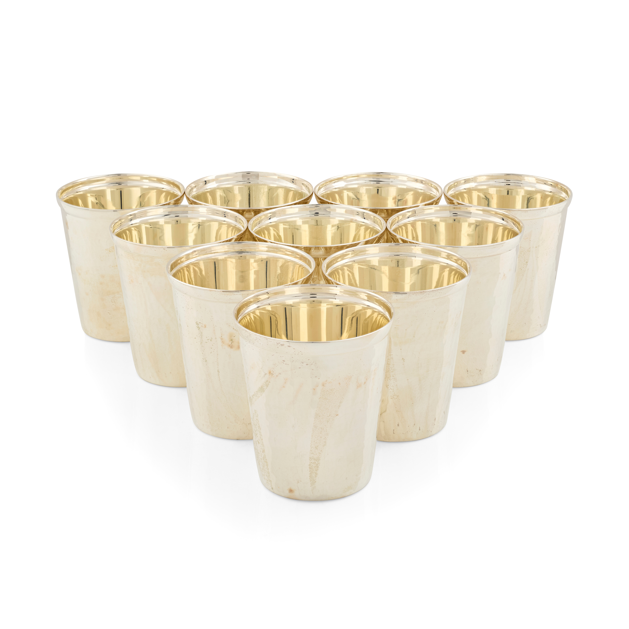 SET OF TEN CONTEMPORARY SILVER PLANISHED BEAKERS