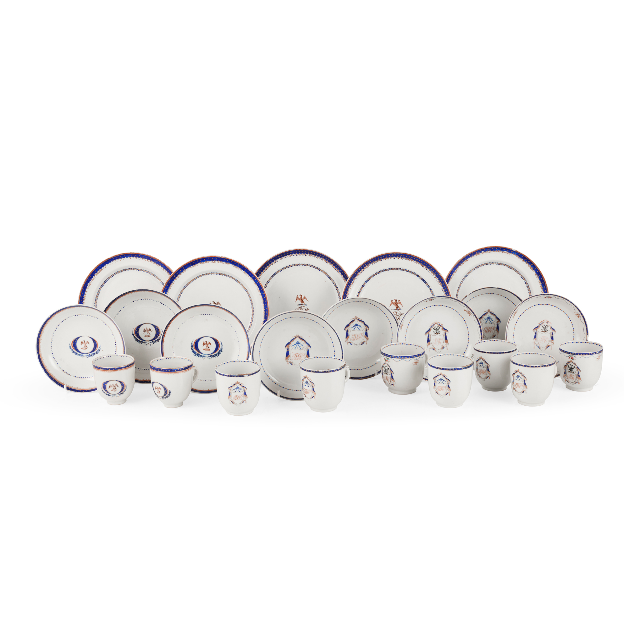 MATCHED GROUP OF CHINESE EXPORT ARMORIAL PORCELAIN TEA WARES