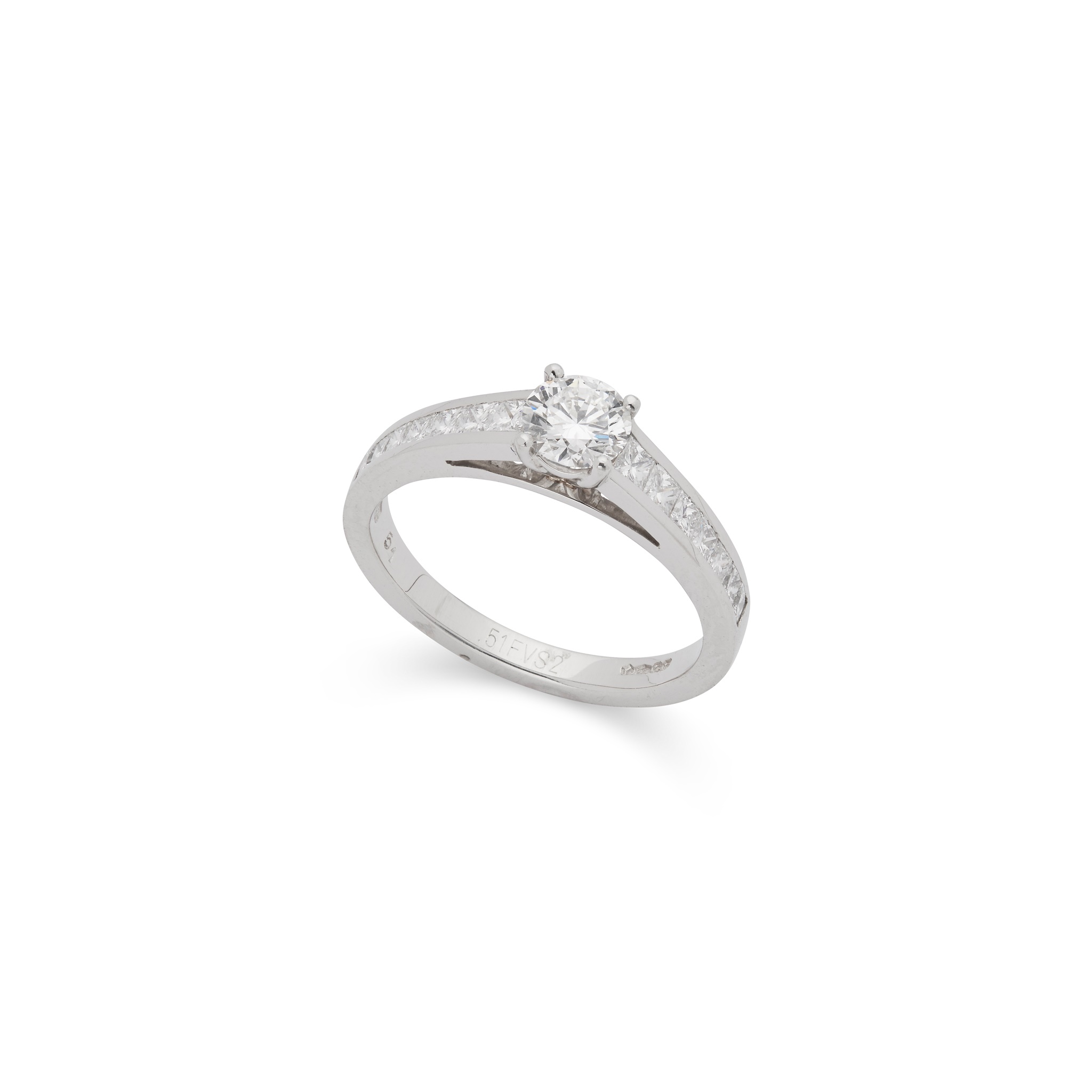 A claw-set diamond single-stone ring in platinum
