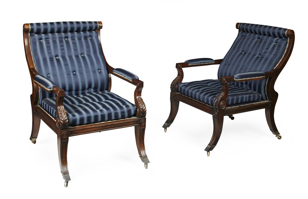 PAIR OF REGENCY STYLE MAHOGANY ARMCHAIRS
